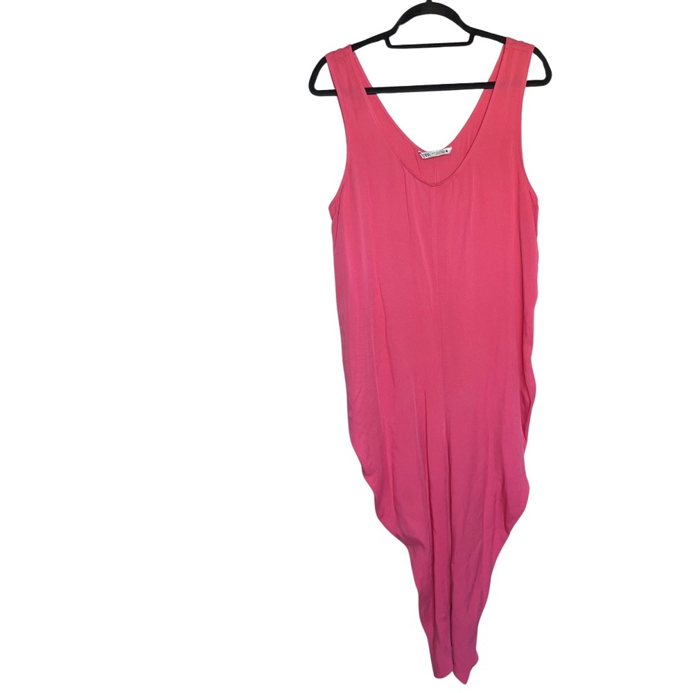ZARA Women's Pink Maxi Lyocell  Dress W/Back Slit And Fish Tail Style Hem Sz M